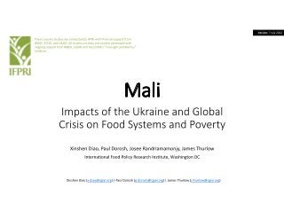 Mali: Impacts of the Ukraine and Global  Crisis on Food Systems and Poverty: Updated 2022-07-22