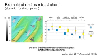 Example of end user frustration !
(Mosaic to mosaic comparison)
End result of backscatter mosaic offers little insight as
...