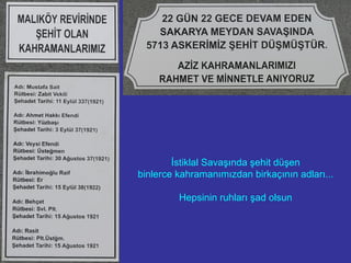 İstiklal Savaşında şehit düşen binlerce kahramanımızdan birkaçının adları... Hepsinin ruhları şad olsun 