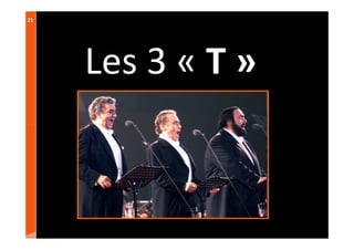 21           Les ateliers de la transformation 01/04/10




     Les 3 « T »
 