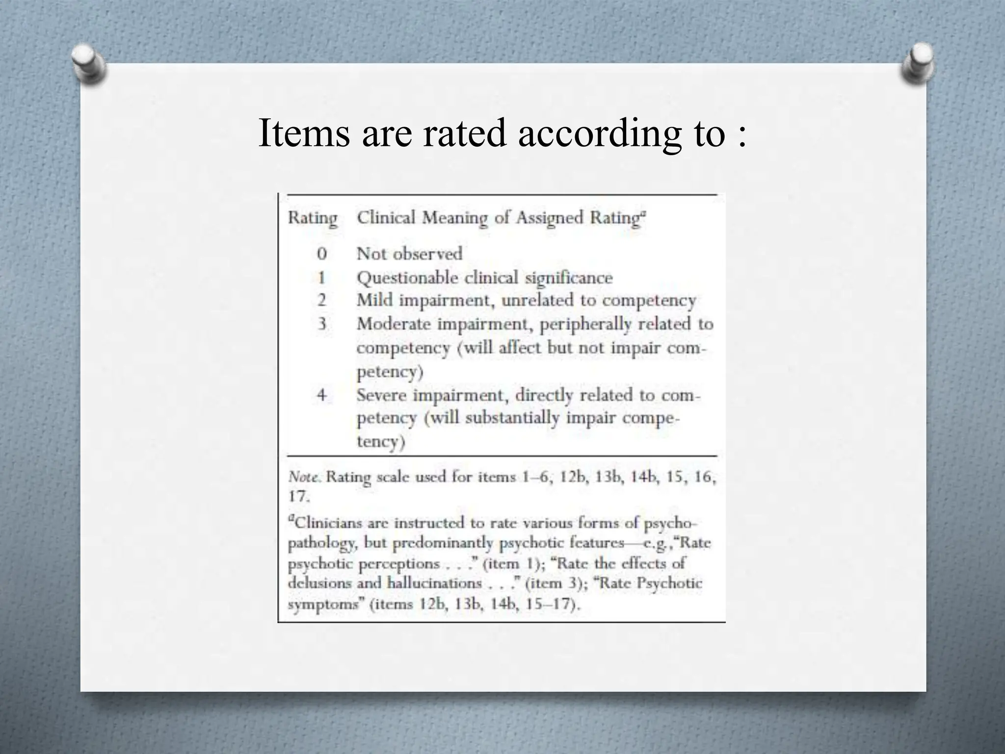 Items are rated according to :
 