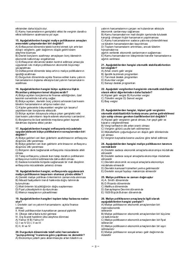 Maliye Politikasi Sinav Sorulari