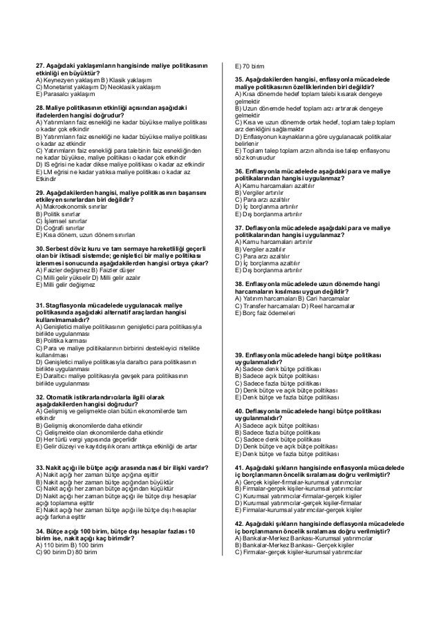 Maliye Politikasi Sinav Sorulari