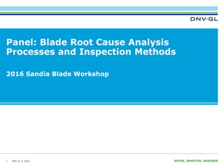 DNV GL © 2016 SAFER, SMARTER, GREENERDNV GL © 2016
Panel: Blade Root Cause Analysis
Processes and Inspection Methods
1
2016 Sandia Blade Workshop
 
