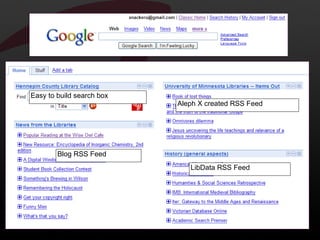 Easy to build search box Blog RSS Feed Aleph X created RSS Feed LibData RSS Feed 