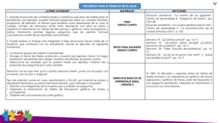 ¿CÓMO AVANZAR? MATERIALES SECCIONES
1. Aborde situaciones de contextos reales y cotidianos que sean de interés para los
estudiantes; por ejemplo, pueden formular preguntas sobre sus comidas favoritas,
programas de televisión, el tiempo que emplean para desplazarse de su casa al
colegio, número de hermanos, entre otros. Recolecte con ellos los datos y
organice la información en tablas de frecuencias y gráficos como pictogramas y
barras; finalmente plantee algunas preguntas que les permita formular
conclusiones a partir de los resultados encontrados.
2. Puede realizar un trabajo más integrador si tales situaciones hacen parte de un
proyecto que construya con los estudiantes, donde se ejecuten los siguientes
momentos:
• Conformar grupos de máximo 4 estudiantes.
• Escoger un tema de interés, población y muestra (por ejemplo, tema: mi hogar;
población: estudiantes del colegio; muestra: estudiantes de grado cuarto).
• Seleccionar las variables que se quieren medir; por ejemplo, máximo tres y
proponer dos preguntas por cada variable.
Personas con las que vive: ¿con cuántas personas vives?, ¿vives con el papá, con
la mamá, con los dos o ninguno?
Tipo de vivienda: ¿vives en casa, apartamento o finca?, ¿la vivienda es propia o
alquilada? Hermanos: ¿cuántos hermanos tienes?, ¿son menores o mayores?
• Solicitar a los integrantes de la muestra que contesten las preguntas.
• Organizar la información en tablas de frecuencia, gráficos de barras y
pictogramas.
• Obtener tres conclusiones por cada gráfico.
PREST
GRADO CUARTO
Situación problema: “La huerta de los gigantes”.
Centro de Aprendizaje 4. “Diagrama de barras”, pp.
134-138.
Situación problema: “La ciudad perdida bajo el mar”.
Centro de aprendizaje 5. “La reconstrucción de la
ciudad (introducción)”, p. 103.
RETOS PARA GIGANTES
GRADO CUARTO
Semana 19. “¿Cuántos somos?”, pp. 16-17.
semana 23. “¿Cuántos datos recogí? ¿Cuántos
estuvimos de acuerdo?”, pp. 14-17.
Semana 24. “Taller. Solución de problemas”, pp. 16-
17.
Semana 25. “¿Cuál es el punto más alto?” y “¿Qué
porcentaje ocupa?”, pp. 14-17.
DERECHOS BÁSICOS DE
APRENDIZAJE (DBA),
VERSIÓN 2
4º. DBA 10. Recopila y organiza datos en tablas de
doble entrada y los representa en gráficos de barras
agrupadas o gráficos de líneas, para dar respuesta a
una pregunta planteada. Interpreta la información y
comunica sus conclusiones.
RECURSOS PARA EL TRABAJO EN EL AULA
4°
 