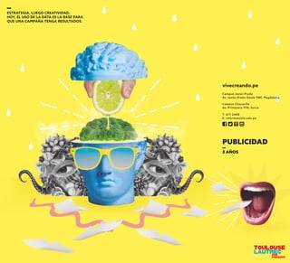 vivecreando.pe
T. 617 2400
E. informes@tls.edu.pe
Campus Chacarilla
Av. Primavera 970, Surco
Campus Javier Prado
Av. Javier Prado Oeste 980, Magdalena
 