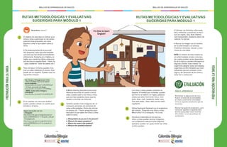 - 156 - - 157 -
MALLAS DE APRENDIZAJE DE INGLÉS MALLAS DE APRENDIZAJE DE INGLÉSPREPARACIÓNPARALATAREA
RUTAS METODOLÓGICAS Y EVALUATIVAS
SUGERIDAS PARA MÓDULO 1
1
2
3
4
El objetivo de esta fase es motivar a los
niños y niñas a participar en las tareas
sobre el tema propuesto, así como
dejarlos contar lo que saben sobre el
tema.
• Pre-listening (antes de la escucha):
Haz preguntas sobre las enfermedades
comunes que han tenido los estudiantes
últimamente. Anotarlas en el tablero, en
inglés, aun cuando los niños y niñas pue-
dan decirlas en español (fever - fiebre, flu
- gripa, headache - dolor de cabeza, etc.)
Para introducir el tema, puedes mos-
trar un video referente al mismo. Este
puede ser en español. Puedes usar los
siguientes enlaces:
Si no cuentas con recursos audiovi-
suales, puedes utilizar un cuento para
introducir el tema.
• While listening (durante la escucha):
Mientras escuchan el cuento o ven el
video, puedes pedir a los niños y niñas
que escriban palabras claves que les
ayuden a recordar las historias.
También puedes traer imágenes de: el
mosquito, personas con síntomas de
estas enfermedades, títulos de noticias
en prensa, etc. Y hacer preguntas para
descubrir lo que saben los niños y niñas
sobre el tema:
a. What problem do you see in the pictures?
b. What are the typical symptoms?
c. What is the cause of this problem?
d. What are the possible solutions?
Zika, Dengue y Chikungunya para niños
- Paco el cocodrilo al que no le importa-
ban los mosquitos:
www.youtube.com/watch?v=WLDD8DetyyY
- El Chavo, prevención del dengue:
www.youtube.com/watch?v=Ti61Ef0kbjg
- MINSA: Juntos contra el dengue y
chikungunya:
www.youtube.com/watch?v=Zuw0AItDmE4
Algunos que puedes usar son:
- El Dengador:
http://www.msal.gob.ar/images/stories/ryc/
graficos/0000000652cnt-11-dengador_web.pdf
- El mosquito Lito:
http://www.msal.gob.ar/images/stories/ryc/
graficos/0000000422cnt-01-el_mosquito_lit
o_opt.pdf
Bunny Bonita: Cápsula 7.
PREPARACIÓNPARALATAREA
RUTAS METODOLÓGICAS Y EVALUATIVAS
SUGERIDAS PARA MÓDULO 1
5
6
Utiliza flashcards (tarjetas) con el vocabulario
del módulo. Pregunte a los niños y niñas:
What is this? It’s a mosquito. / It’s a can.
Introduce materiales en los que los
niños y niñas puedan asociar imágenes
con vocabulario sobre el tema. Algunos
ejemplos pueden ser guías donde las niñas
y niños puedan:
PARA EL APRENDIZAJE
Monitorear la adquisición de voca-
bulario a través de las actividades
en clase y suministrar actividades
extras a aquellos estudiantes que las
necesitan.
Revisar las guías de vocabulario, para
reconocer aquellos o aquellas estu-
diantes que puedan estar teniendo
dificultades con el aprendizaje del
vocabulario.
EVALUACIÓN
Los niños y niñas pueden contestar en
español. A medida que contestan, puedes
escribir en el tablero, en inglés, palabras
claves que ellos mencionan (virus, mos-
quito, fever, rash, headache, water cans,
tires with water, clean, take out the trash,
repellent).
• Colorear las distintas enfermeda-
des y síntomas, y practicar su escri-
tura en inglés: zika, fever (fiebre),
rash (sarpullido), headache (dolor de
cabeza), flu (gripa).
• Asociar la imagen con el nombre
de la enfermedad o el síntoma.
Clasificar síntomas, causas, y solu-
ciones en una tabla.
NOTA: El énfasis de este módulo es
en enfermedades virales comunes,
las cuales pueden variar dependien-
do de la época y pueden desaparecer
algunas y brotar unas nuevas. Te
sugerimos adaptar estas actividades
sugeridas a enfermedades que sean
relevantes para el contexto crono-
lógico y de ubicación de los niños y
niñas de tu institución.
It’s time to learn
English!
 