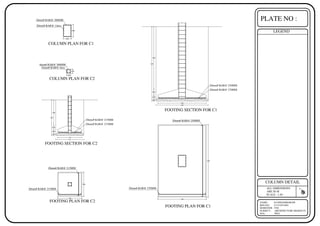 20mm# BAR@ 250MM
20mm# BAR@ 270MM
5.40
3.60
1.80
1.80
20mm# BAR@ 215MM
20mm# BAR@ 215MM
ALL DIMENSIONS
ARE IN M
SCALE : 1:40
LEGEND
PLATE NO :
NAME : N.CHIDAMBARAM
REN.NO : 213119251003
SEMESTER : 5TH
SUBJECT : ARCHITECTURE DESIGN IV
SOA : PISA
N
COLUMN DETAIL
0.60
0.90
20mm# BAR@ 14nos
10mm# BAR@ 300MM
3.60
3.90
0.15
0.30
0.45
4.65
5.55
20mm# BAR@ 270MM
20mm# BAR@ 250MM
FOOTING PLAN FOR C1
FOOTING SECTION FOR C1
COLUMN PLAN FOR C1
FOOTING PLAN FOR C2
16mm# BAR@ 4nos
8mm# BAR@ 300MM
0.30
3.00
COLUMN PLAN FOR C2
0.15
0.30
0.30
1.90
2.65
1.8
2.1
FOOTING SECTION FOR C2
20mm# BAR@ 215MM
20mm# BAR@ 215MM
 