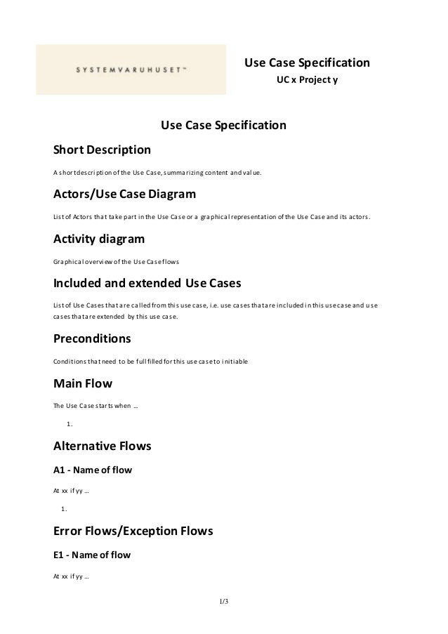 template for writing use case specifications