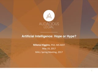 Artificial Intelligence: Hope or Hype?
Milena	Higgins,	PhD,	MS-MOT
May	19,	2017
MALL	Spring	Meeting,	2017
1
 