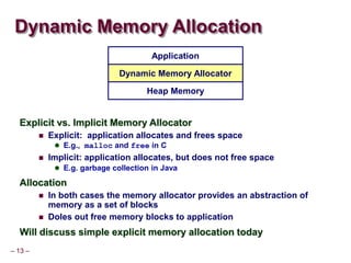 Dynamic memory allocation Dynamic Memory Allocation I. Topics. Basic ...