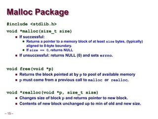 Dynamic memory allocation Dynamic Memory Allocation I. Topics. Basic ...