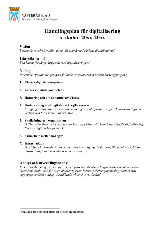 Mall Skolans Digitaliseringsplan