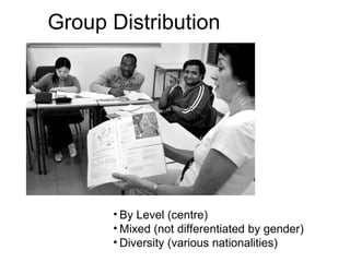 Group Distribution By Level (centre) Mixed (not differentiated by gender) Diversity (various nationalities) 