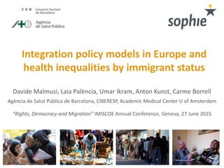 Integration policy models in Europe and
health inequalities by immigrant status
Davide Malmusi, Laia Palència, Umar Ikram,...