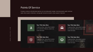 Your Title Goes Here
Credibly pontificate highly efficient products
and enabled data. Efficiently unleash cross
media information.
Your Title Goes Here
Credibly pontificate highly efficient products
and enabled data. Efficiently unleash cross
media information.
Your Title Goes Here
Credibly pontificate highly efficient products
and enabled data. Efficiently unleash cross
media information.
Your Title Goes Here
Credibly pontificate highly efficient products
and enabled data. Efficiently unleash cross
media information.
WWW.MALOA.COM
Proactively envisioned multimedia based expertise and cross-media growth strategies. Seamlessly visualize quality intellectual
capital without superior collaboration. Leverage agile frameworks to provide a robust synopsis for high level.
Points Of Service
 