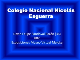 Colegio Nacional Nicolás
        Esguerra


  David Felipe Sandoval Barón (36)
                 802
 Exposiciones Museo Virtual Maloka
 