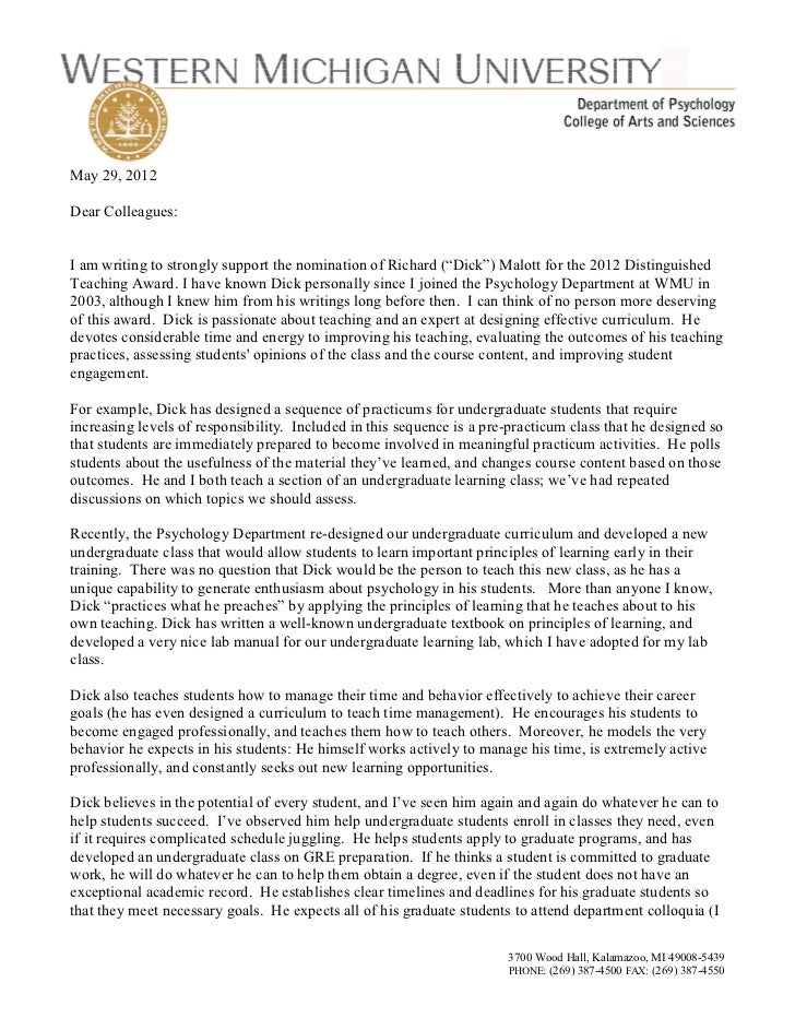 letter of recommendation for a teacher award under letter of recommendation for a teacher award