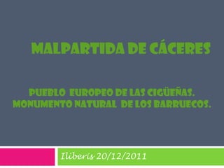 MALPARTIDA DE CÁCERES

  PUEBLO EUROPEO DE LAS CIGÜEÑAS.
MONUMENTO NATURAL DE LOS BARRUECOS.




        Ilíberis 20/12/2011
 