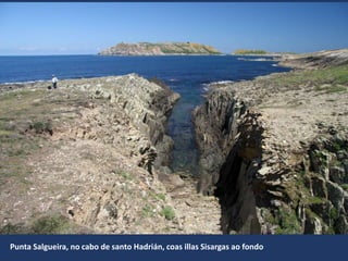 Punta Salgueira, no cabo de santo Hadrián, coas illas Sisargas ao fondo
 
