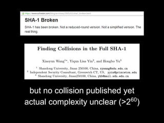 but no collision published yet
actual complexity unclear (>260
)
 