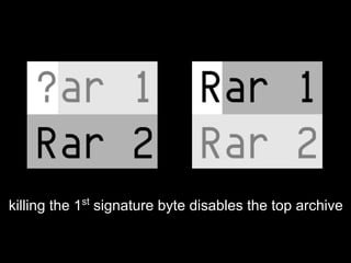killing the 1st
signature byte disables the top archive
 