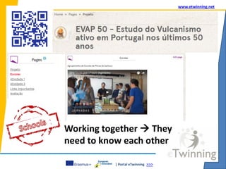 | Portal eTwinning >>>
www.etwinning.net
Working together  They
need to know each other
 
