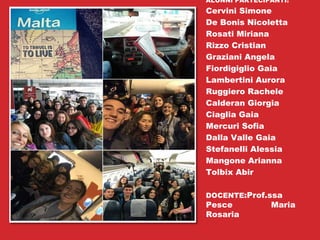 ALUNNI PARTECIPANTI:
Cervini Simone
De Bonis Nicoletta
Rosati Miriana
Rizzo Cristian
Graziani Angela
Fiordigiglio Gaia
Lambertini Aurora
Ruggiero Rachele
Calderan Giorgia
Ciaglia Gaia
Mercuri Sofia
Dalla Valle Gaia
Stefanelli Alessia
Mangone Arianna
Tolbix Abir
DOCENTE:Prof.ssa
Pesce Maria
Rosaria
 