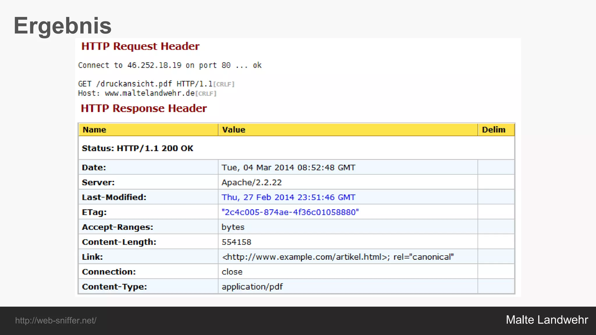 Malte Landwehr
Ergebnis
http://web-sniffer.net/
 