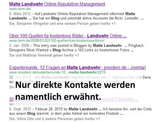 Nur direkte Kontakte werden
namentlich erwähnt.
 