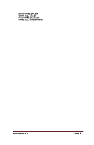 ROCÍO RESTREPO S. Página 8
SEGUNDO NIVEL: EXPLICAR
TERCER NIVEL: ANÁLISIS
CUARTO NIVEL: EVALUACIÓN
QUINTO NIVEL: REPRESENTACIÓN
 