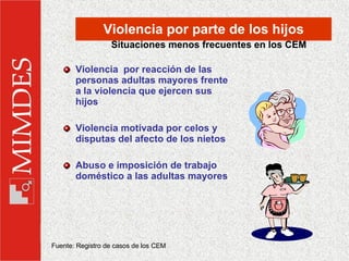 Violencia por parte de los hijos <ul><li>Violencia  por reacción de las personas adultas mayores frente a la violencia que...