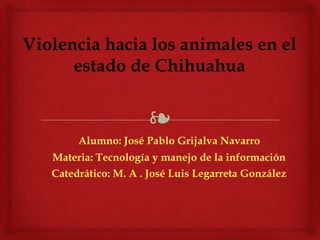 ❧
Violencia hacia los animales en el
estado de Chihuahua
Alumno: José Pablo Grijalva Navarro
Materia: Tecnología y manejo de la información
Catedrático: M. A . José Luis Legarreta González
 