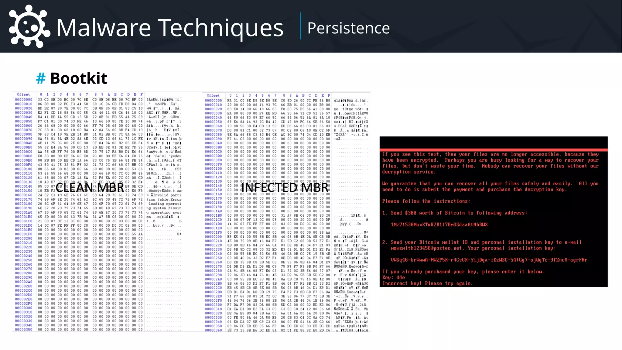 Malware Introduction to Malware – Focus on Remote Administration Tool Family
Malware Techniques Persistence
# Bootkit
 