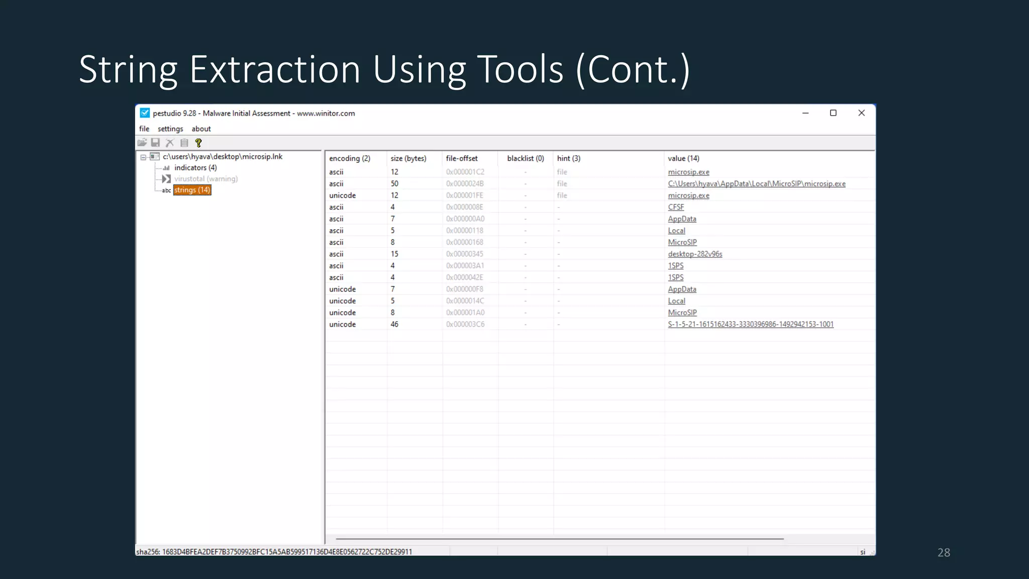 String Extraction Using Tools (Cont.)
28
 