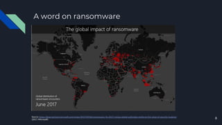 A word on ransomware
Source: https://blogs.technet.microsoft.com/mmpc/2017/09/06/ransomware-1h-2017-review-global-outbreak...
