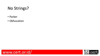 No Strings?
• Packer
• Obfuscation
www.cert.or.id/
 