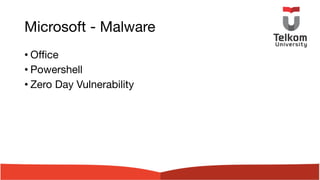 Microsoft - Malware
• Office
• Powershell
• Zero Day Vulnerability
 