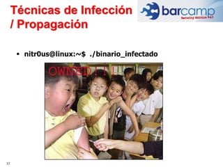 17
 nitr0us@linux:~$ ./binario_infectado
Técnicas de Infección
/ Propagación
 