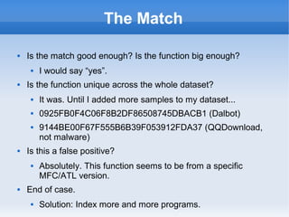 The Match
 Is the match good enough? Is the function big enough?
 I would say “yes”.
 Is the function unique across the...