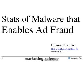 Stats of Malware that

Enables Ad Fraud
Dr. Augustine Fou
http://linkd.in/augustinefou
October 2013
-1-

Augustine Fou

 