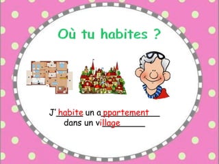 J’_____ un a___________
dans un v ________
ppartementhabite
ord
illage
 
