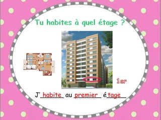 J’______ au _______ é_____habite premier tage
 