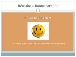 Réussite = Bonne Attitude


            Penser positivement




La chose qui va vous tenir en période de ralentissement
 