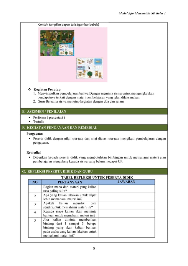 Modul Ajar Matematika Kelas 1 BAB 1 Kurikulum Merdeka | DOCX