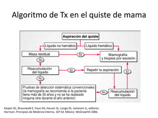 Algoritmo de Tx en el quiste de mamaKasper DL, Braunwald E, Fauci AS, Hauser SL, Longo DL, Jameson JL, editores. Harrison. Principios de Medicina Interna. 16ª Ed. México: McGrawHill 2006.