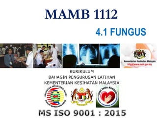 MAMB 1112
KURIKULUM
BAHAGIN PENGURUSAN LATIHAN
KEMENTERIAN KESIHATAN MALAYSIA
4.1 FUNGUS
 