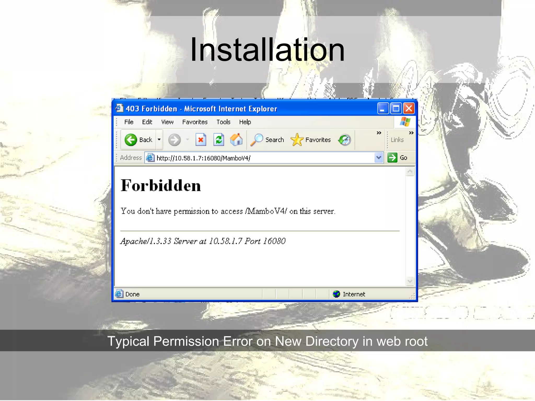 Installation Typical Permission Error on New Directory in web root 