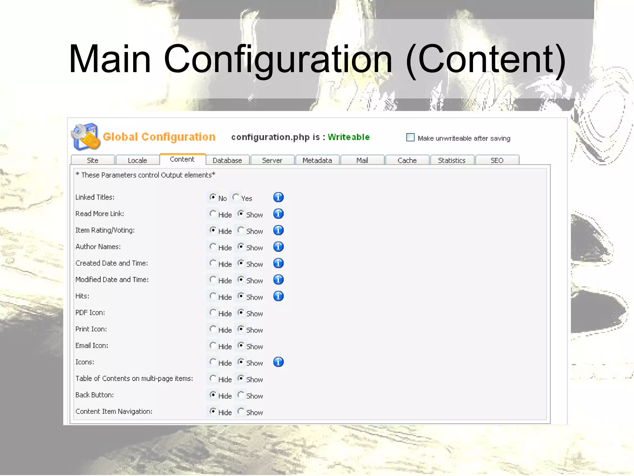 Main Configuration (Content) 